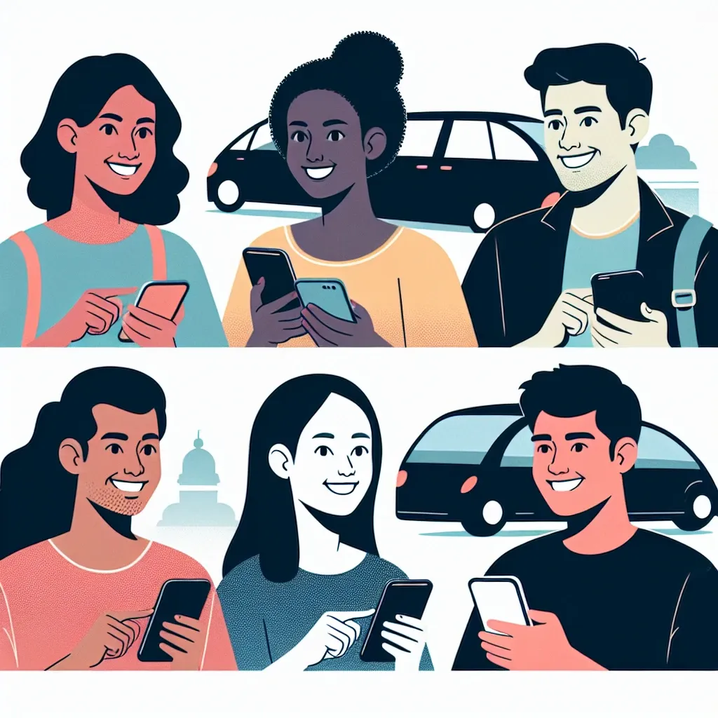 "Fitur baru Gojek untuk membagi biaya perjalanan grup, menampilkan antarmuka aplikasi dengan opsi pembagian biaya dan pengguna yang senang menggunakan layanan"