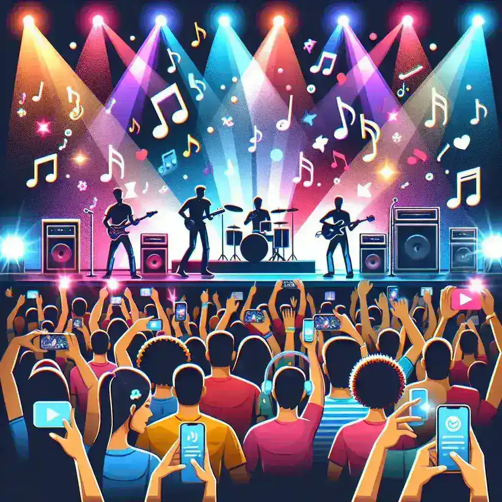 "Spotify Party Playlist collaborative mode feature for live concerts, showcasing users enjoying music together in a vibrant atmosphere."